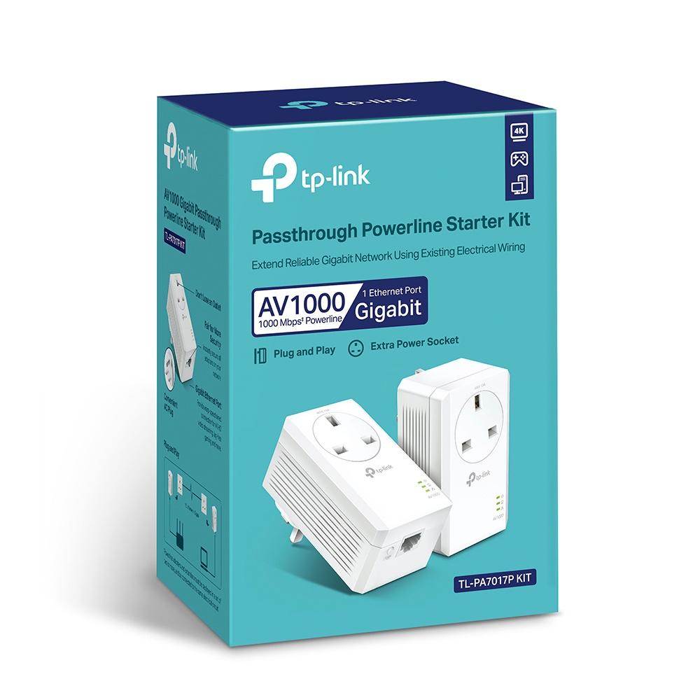 TP-LINK TL-PA7017P KIT AV1000 HomePlug AV2 MU-MIMO Gigabit Passthrough Powerline Starter Kit