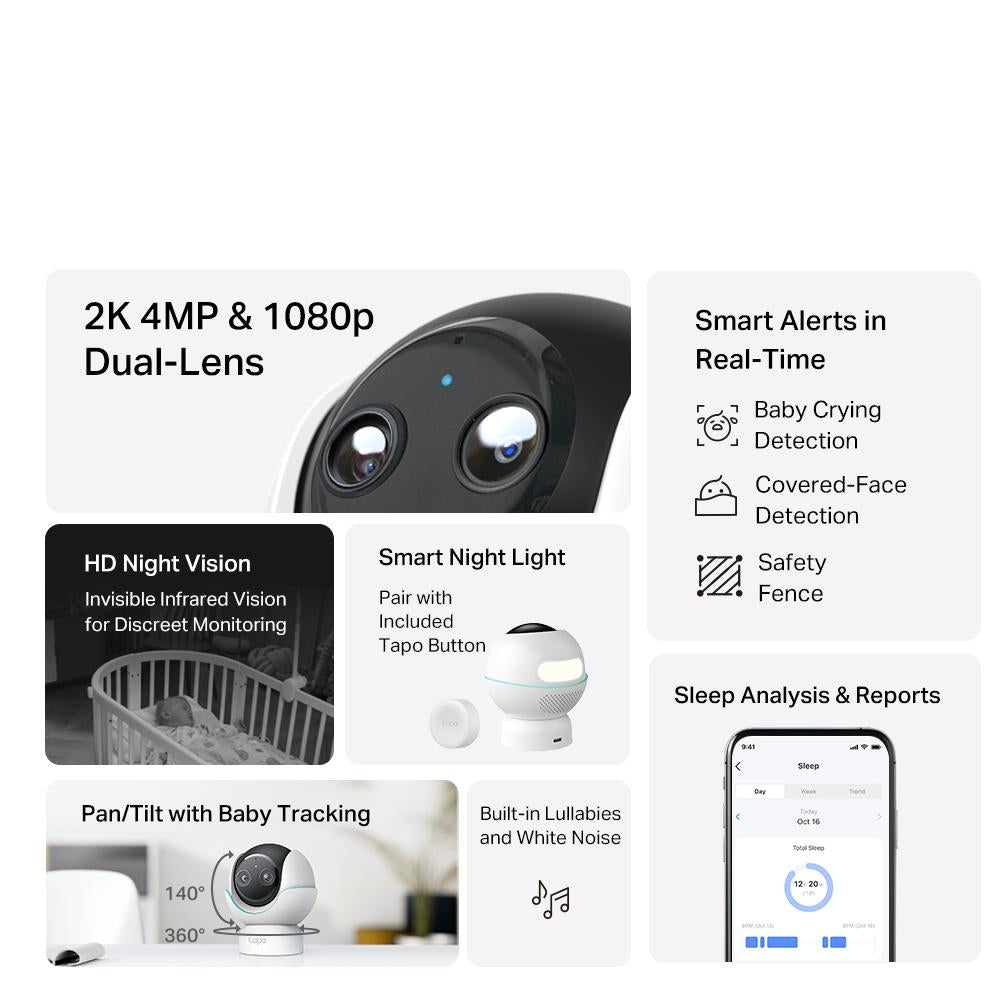 TP-Link Tapo C840 Baby Monitor 2K4MP+1080p , Smart WIFI Camera Baby Cry Detection, Night Vision, 2-Way Audio