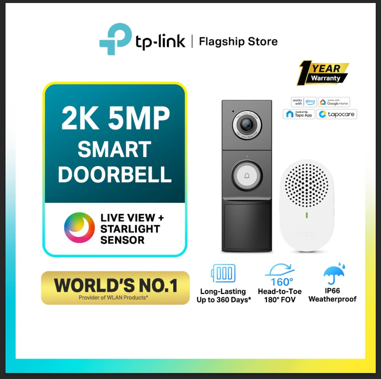 TP-Link Tapo D235 Smart Video Doorbell Camera 2K5MP Resolution Full Color Night Vision with Starlight Sensor & Waterproof