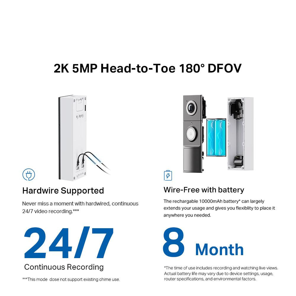 TP-Link Tapo D235 Smart Video Doorbell Camera 2K5MP Resolution Full Color Night Vision with Starlight Sensor & Waterproof