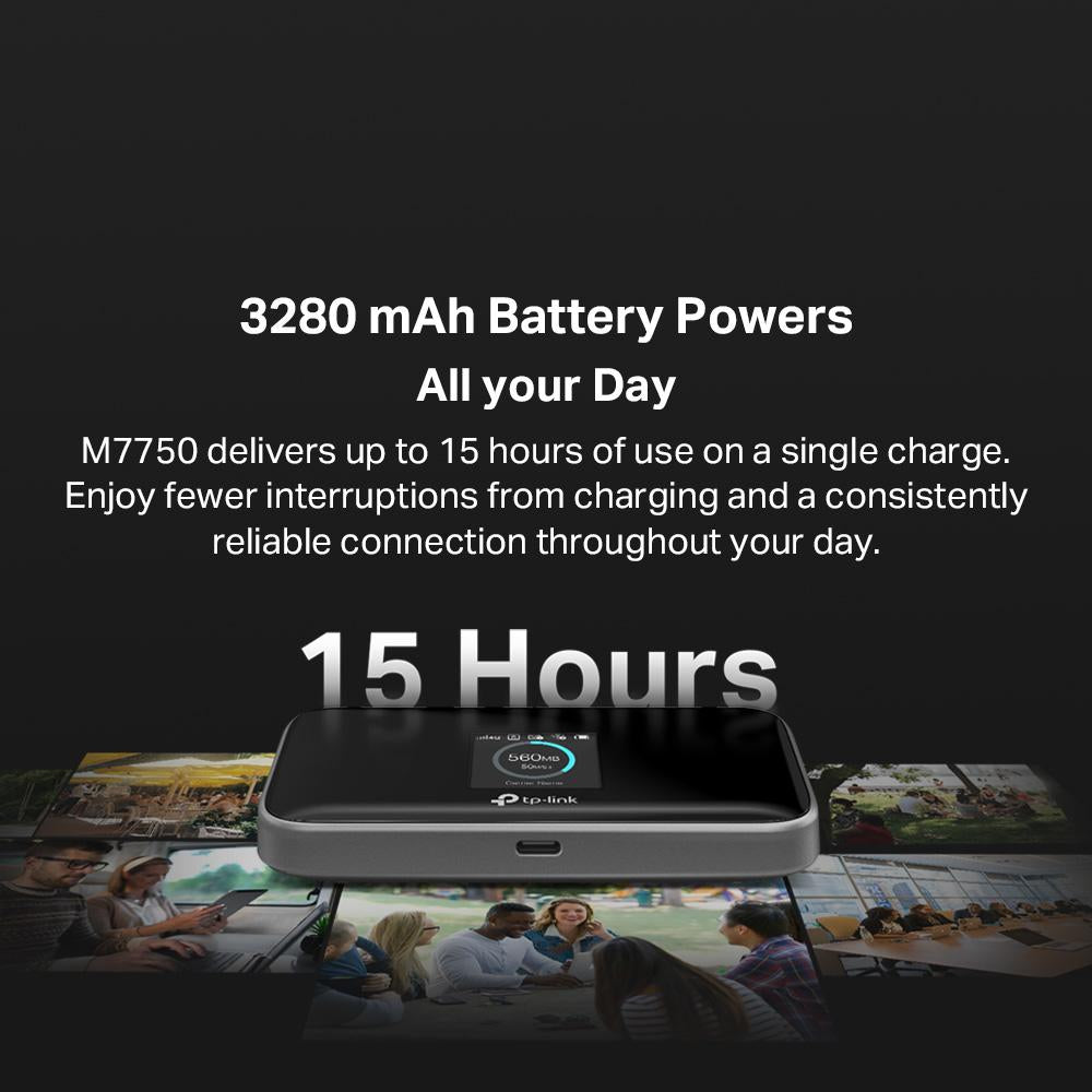 TP-LINK M7750 600 Mbps LTE Mobile Travel WiFi Router MiFi Hotspot with Sim Slot 4G LTE Support 32 Devices 3280mAh Battery