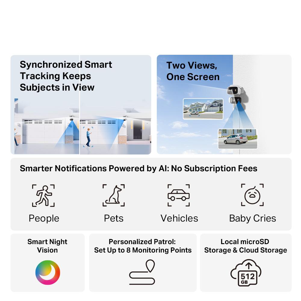 TP-Link Smart Dual-Lens 2K WiFi Security Camera, Outdoor/Indoor Pan Tilt AI Tracking Camera with Color Night Tapo TC34/C246D