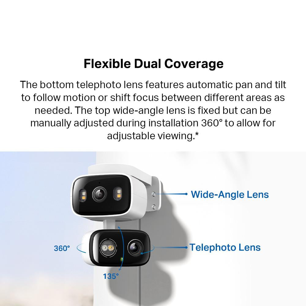 TP-Link Smart Dual-Lens 2K WiFi Security Camera, Outdoor/Indoor Pan Tilt AI Tracking Camera with Color Night Tapo TC34/C246D