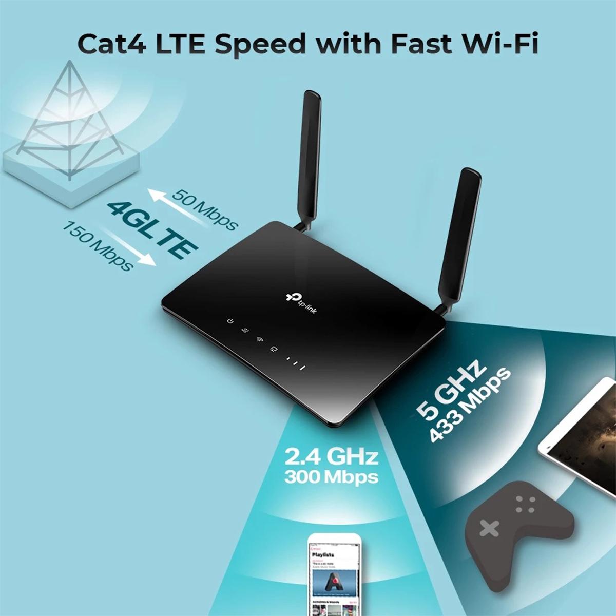 TP-LINK Archer MR200 AC750(2.4Ghz+5Ghz) Dual Band 4G LTE Wifi Sim Card Router Modem For Singtel/Starhub/M1/Myrepublic