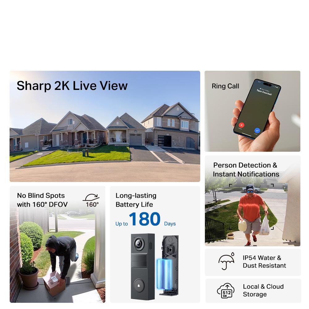 TP-Link Tapo D205 Smart Video Doorbell Mini 2K3MP Night Vision Waterproof Two-Way Audio AI Detection with 1 Year Local Warranty