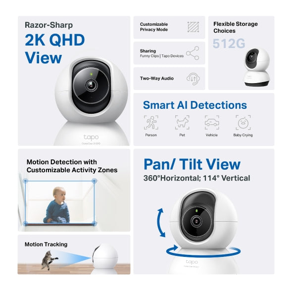 TP Link TC72 Pan/Tilt AI Home Security Wi-Fi Camera