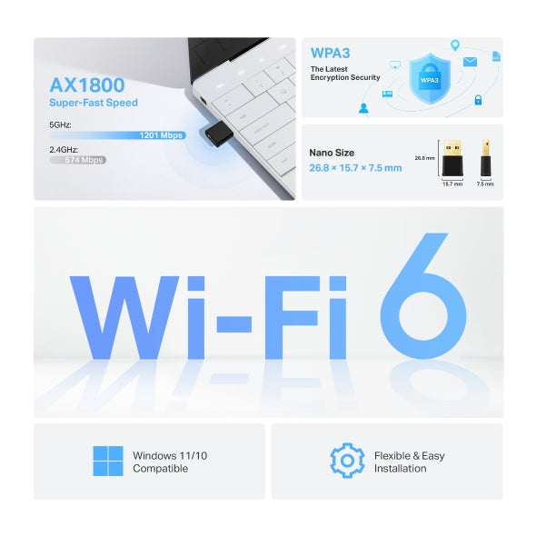 [Mini Size]TP-Link USB Wifi 6 AX1800 Wifi Adapter Dual Band Travel Size Wifi Dongle USB 3.0 Wifi Card