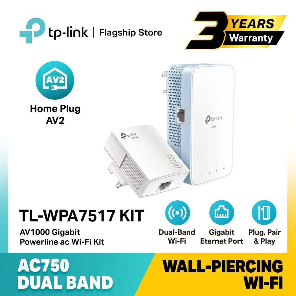 TP-LINK TL-WPA7517 KIT AV1000 HomePlug AV2 Dual Band Gigabit Powerline WiFi Kit (Plug, Pair & Play)