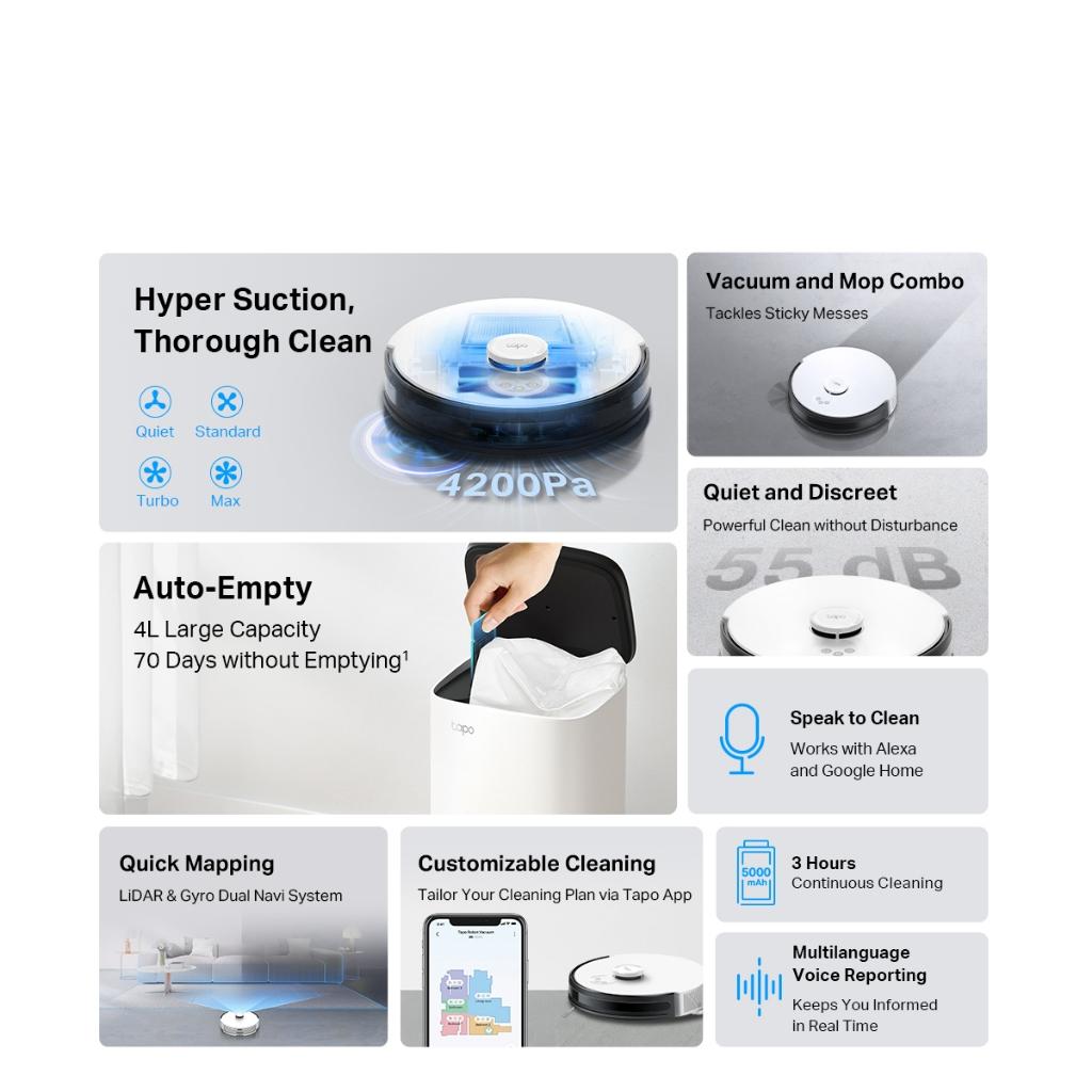 TP-Link Tapo RV30 LiDAR Navigation Robot Vacuum Cleaner & Mop | Large Battery Capacity