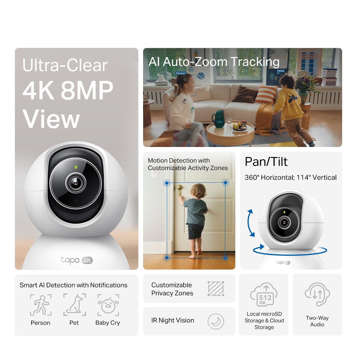 TP-Link Tapo C250 4K8MP High Resolution CCTV 360 AI Home Security Wi-Fi Camera with Night Vision