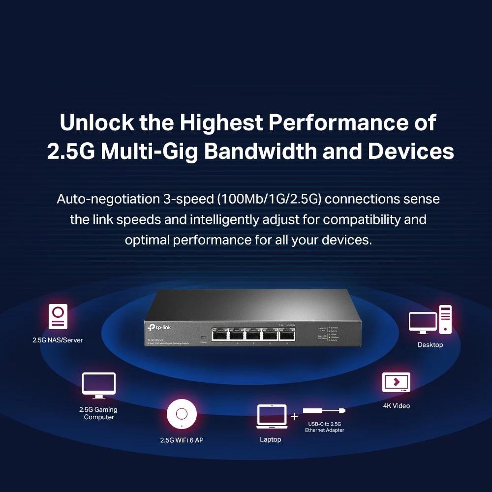 TP-LINK 5-Port & 8-Port 2.5G Desktop Plug and Play Network Switch TL-SG105-M2 & TL-SG108-M2