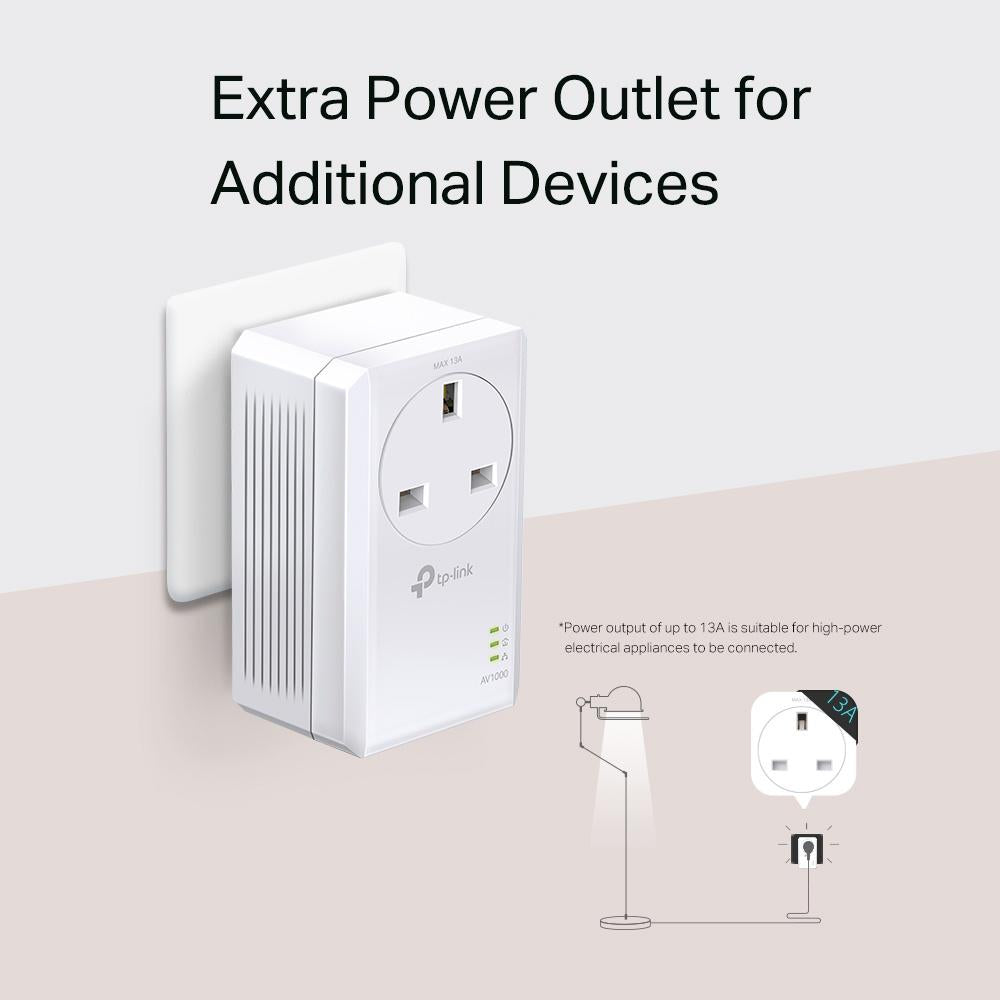 TP-LINK TL-PA7017P KIT AV1000 HomePlug AV2 MU-MIMO Gigabit Passthrough Powerline Starter Kit