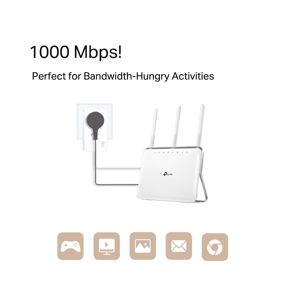 TP-LINK TL-PA7017P KIT AV1000 HomePlug AV2 MU-MIMO Gigabit Passthrough Powerline Starter Kit