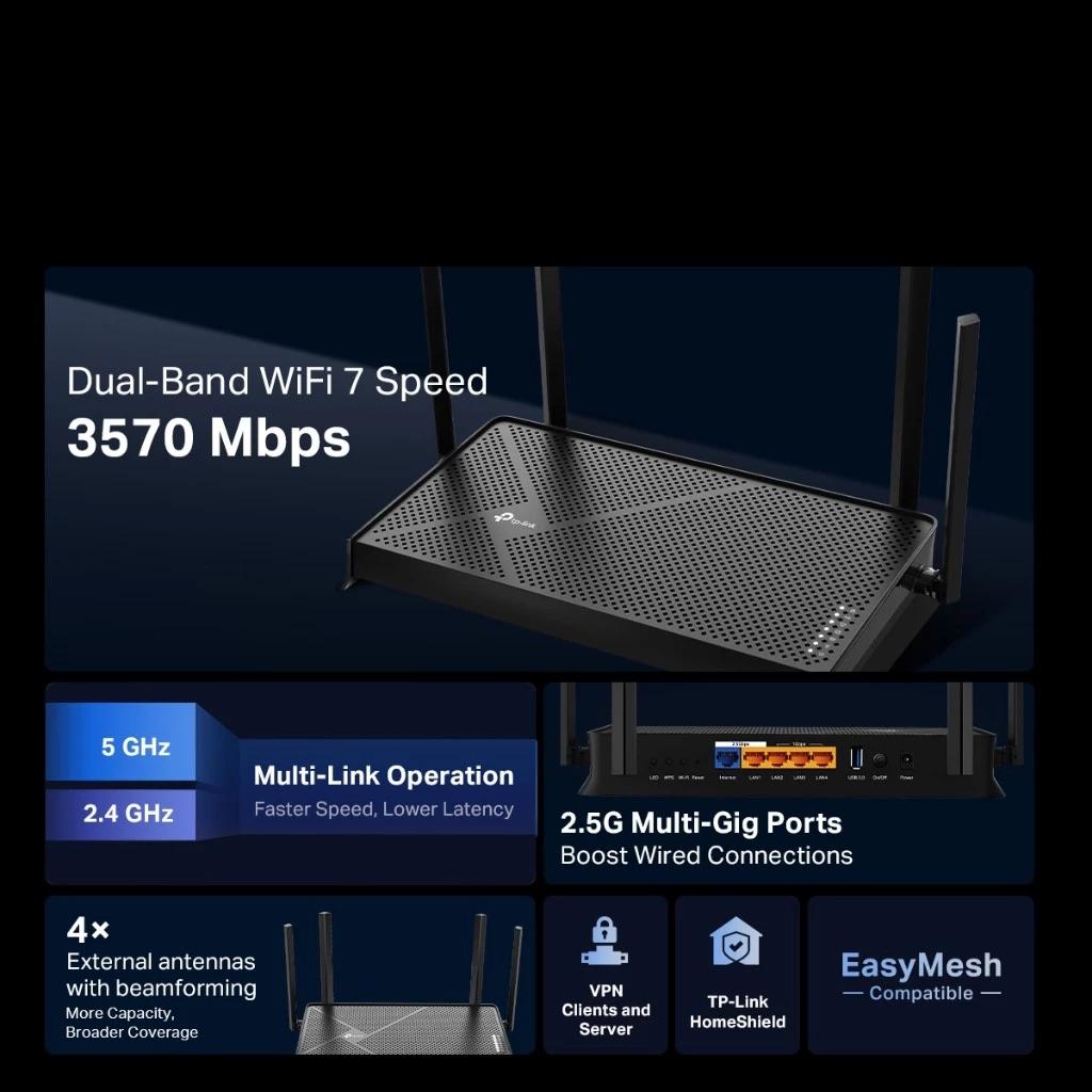 [Wi-Fi 7] TP-Link Wi-Fi 7 9.3Gbps Tril-Band Wide Coverage EasyMesh MLO 2.5G Port Wifi Router Archer BE230/BE400/BE550/BE700/BE800
