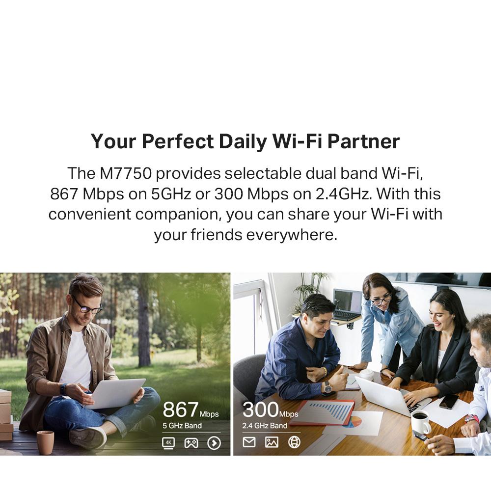 TP-LINK M7750 600 Mbps LTE Mobile Travel WiFi Router MiFi Hotspot with Sim Slot 4G LTE Support 32 Devices 3280mAh Battery