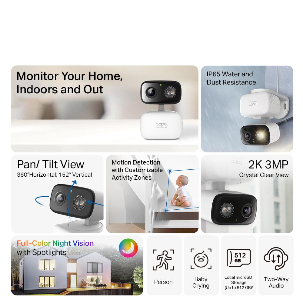 TP-Link Tapo AI Motion Tracking Full Color Night Vision Outdoor Indoor CCTV WiFi Camera C206/C216