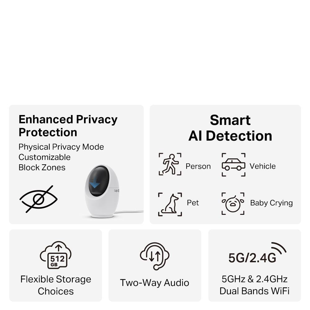 TP-Link 4K 8MP Ultra HD AI Face Detection 360° Pan Tilt Privacy Shield Night Vision Smart CCTV WiFi Camera Tapo C260