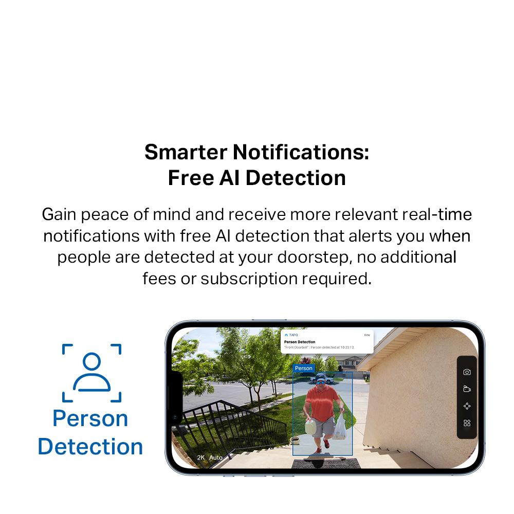 TP-Link Tapo D205 Smart Video Doorbell Mini 2K3MP Night Vision Waterproof Two-Way Audio AI Detection with 1 Year Local Warranty
