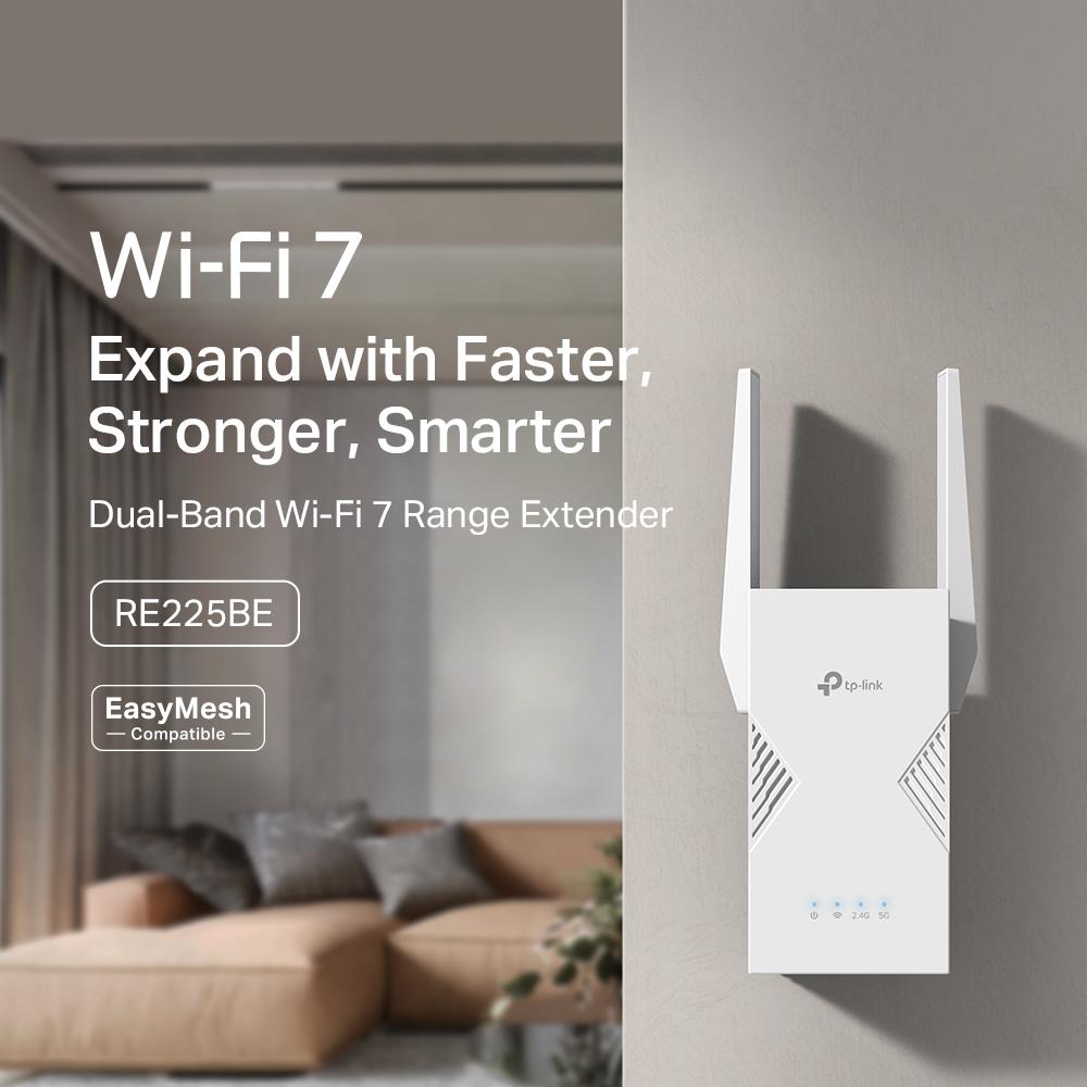 TP-Link BE3600 Dual Band Wi-Fi7 Gigabit Wireless Extender/Booster with AP Mode RE225BE (EasyMesh-Compatible)