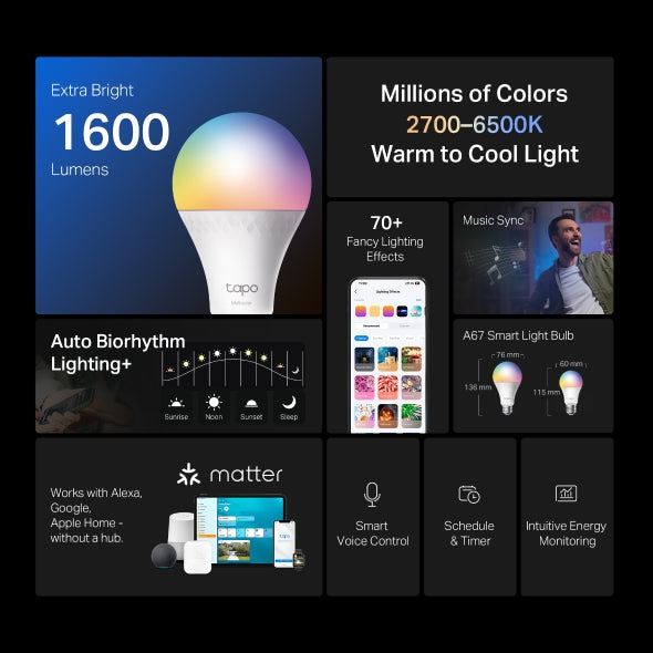 TP-Link Tapo L550E Smart Light Bulb, Multicolor