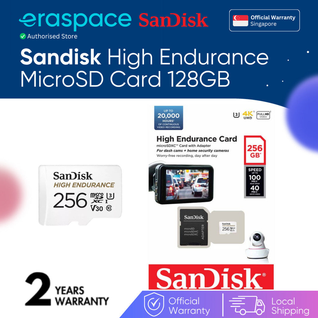 Eraspace Sandisk MicroSD card High Endurance card with Adapter for Dashcam & CCTV, IP Camera 128GB 256GB...