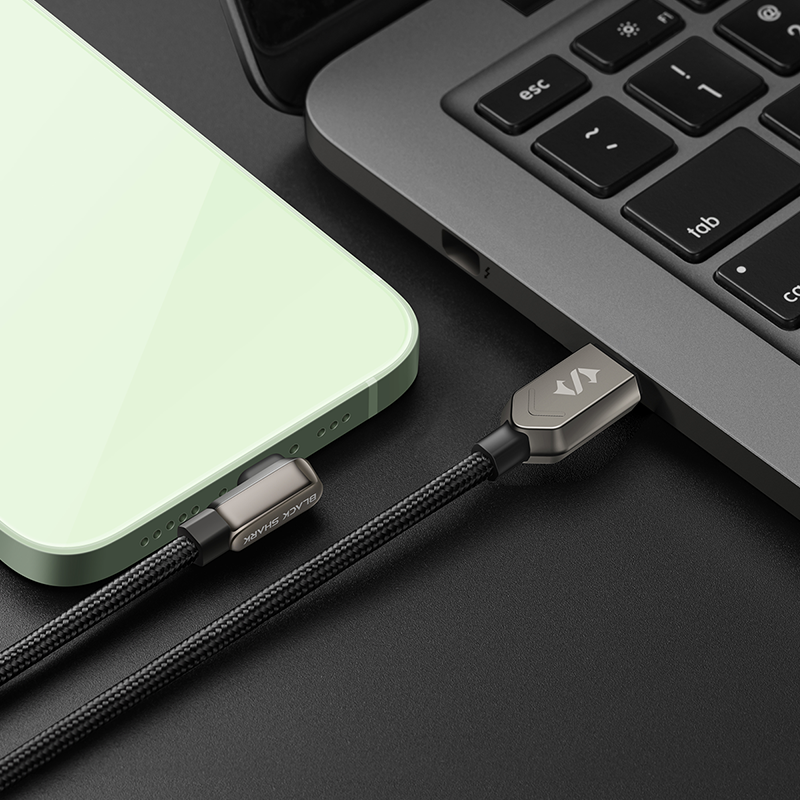 Black Shark Right-angle Lightning to USB-C Cable